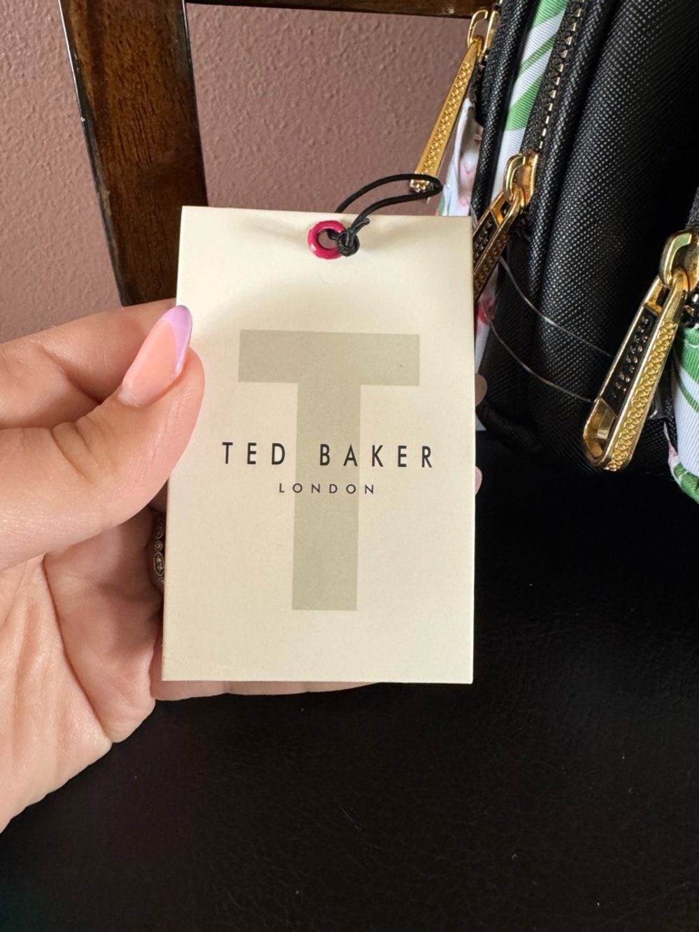Ted Baker Black & Floral Zip Cosmetic Pouch with Gold Hardware - Picture 4 of 5